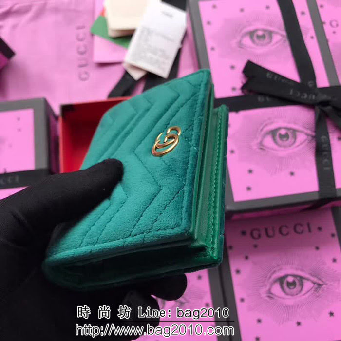 GUCCI古馳 歐洲正品原單 天鵝絨GG marmont小卡包 466492 綠色天鵝絨 WTG1353